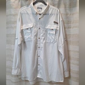 Columbia PFG Fishing Shirt Omni-Shade Button Up Long Sleeve White XL